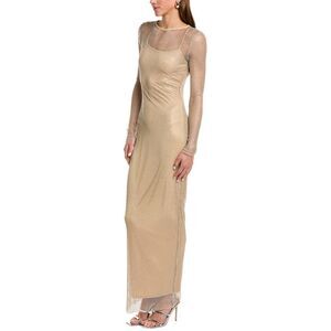 Rare London Womens Diamante Maxi Dress, Tan